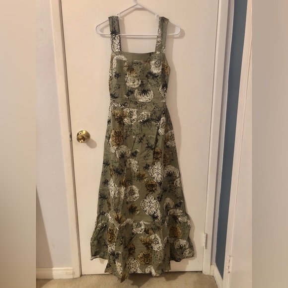 NWT Sage Green Floral Boho Maxi Flowy Cotton Dress sleeveless and back tie - Picture 2 of 12
